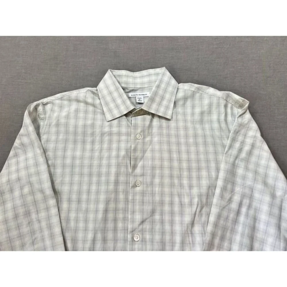 Banana Republic Shirt Adult Large Gray Check Long Sleeve‎ Button Up Casual Mens.